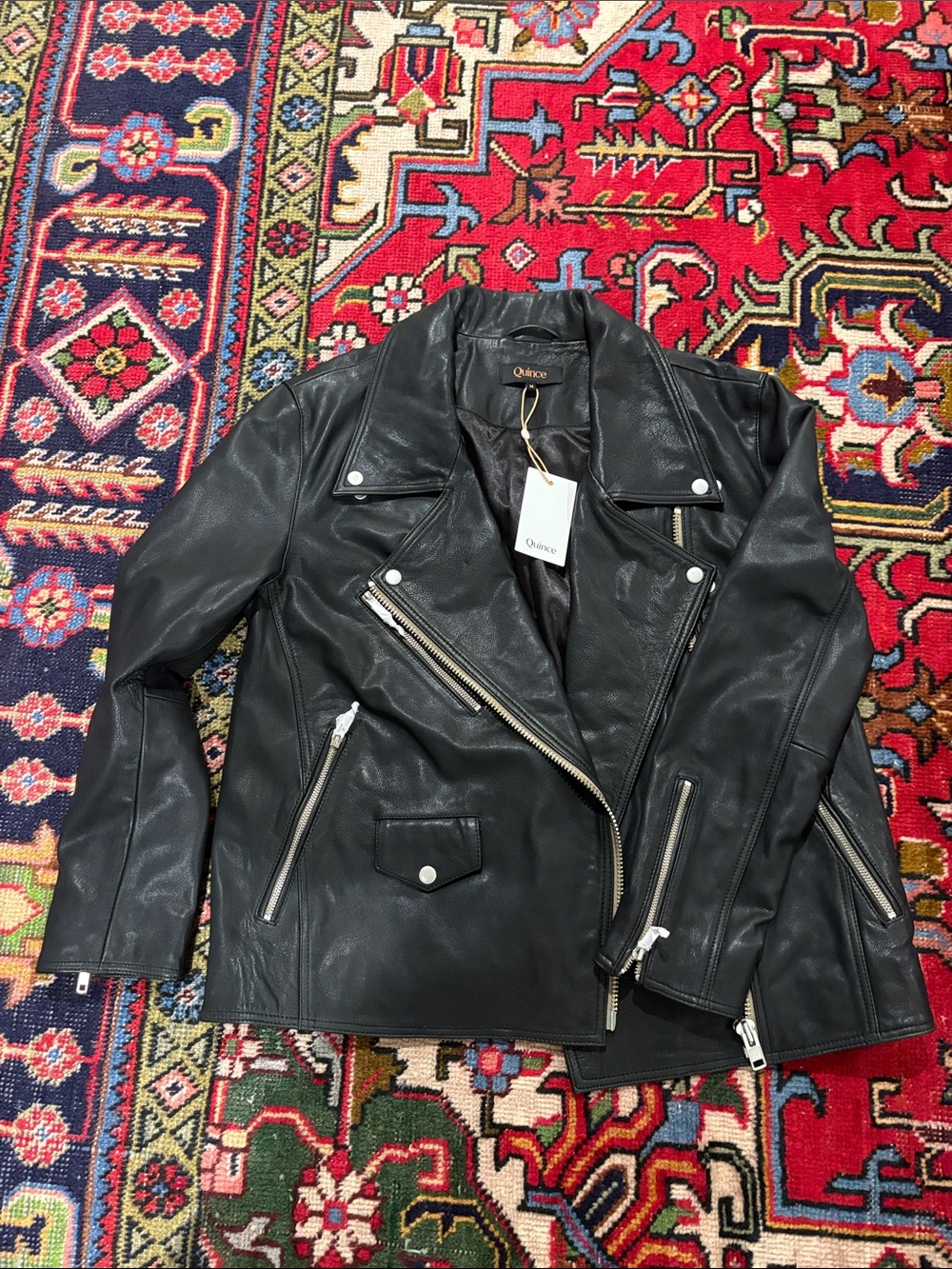 Quince black leather oversized biker jacket size Medium NWT